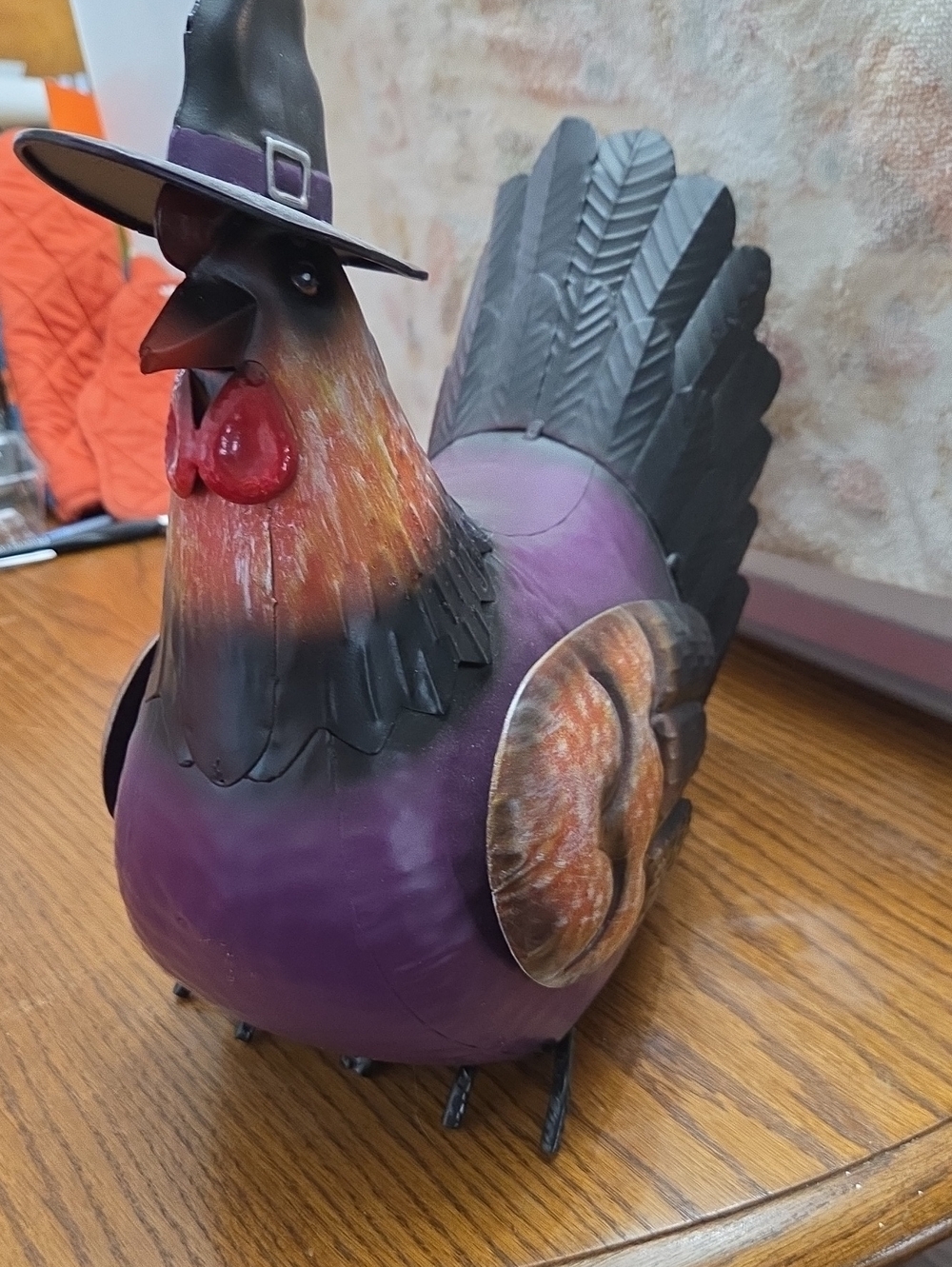 Purple Halloween Rooster Tabletop Accent with Witch Hat